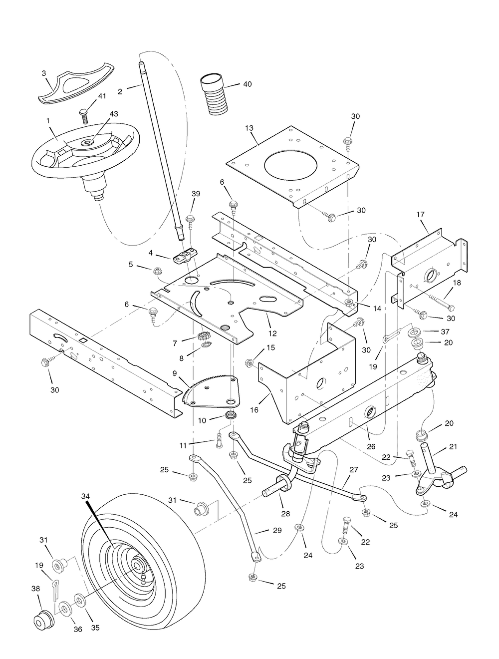 Steering Diagram and Parts List for 425018X00A 2007 Briggs and Stratton Lawn Tractor